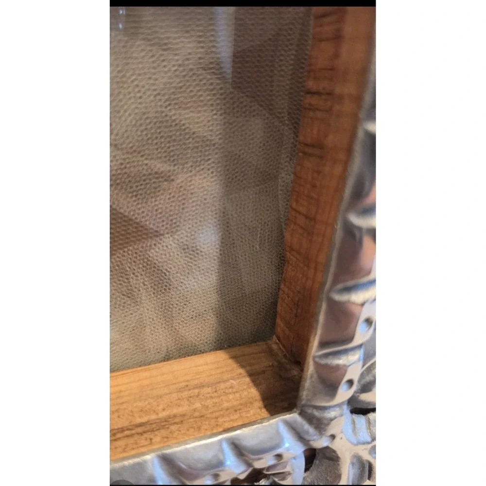 VTG Mex Pewter Wood Picture Frame Hand Carved Rustic Hacienda   Spanish Colonial